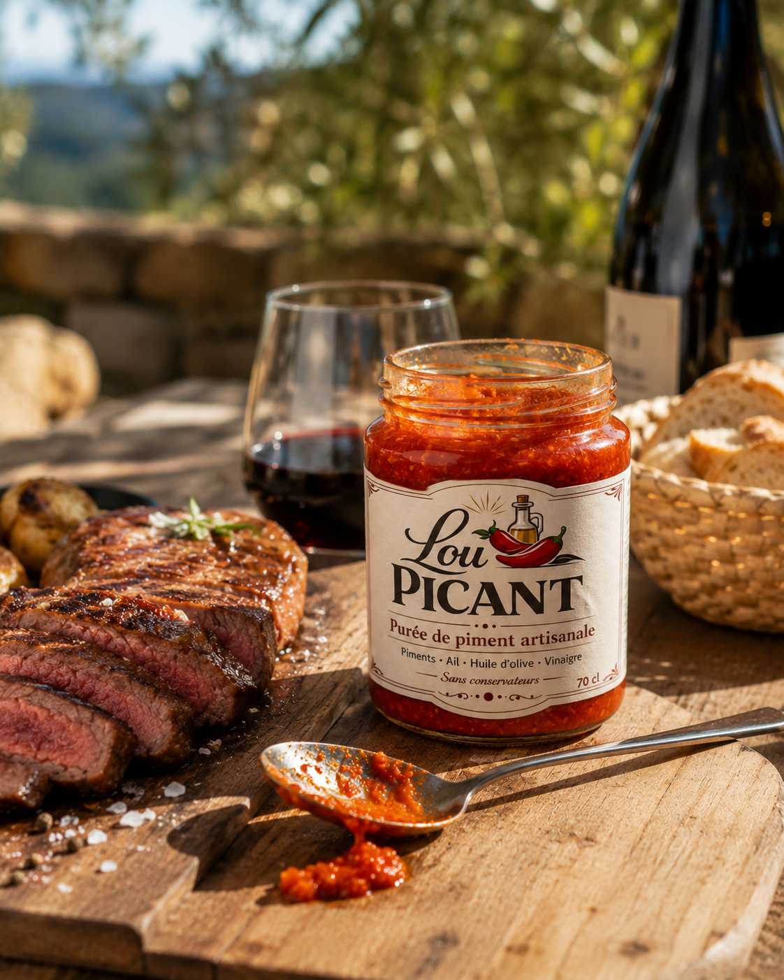 Purée de piment Lou PICANT servie avec des grillades