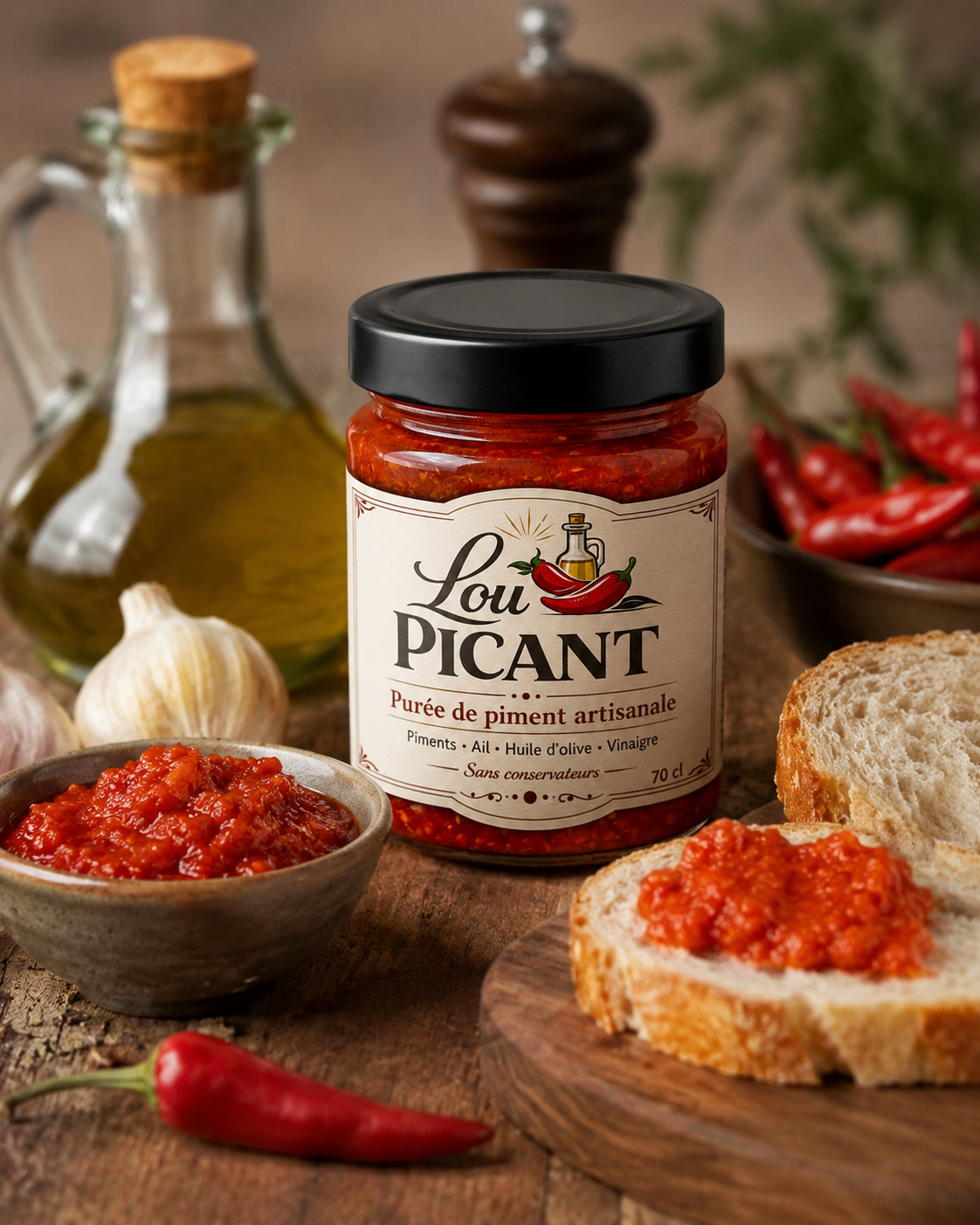 Pot professionnel de purée de piment artisanale Lou PICANT pour restaurant et restauration
