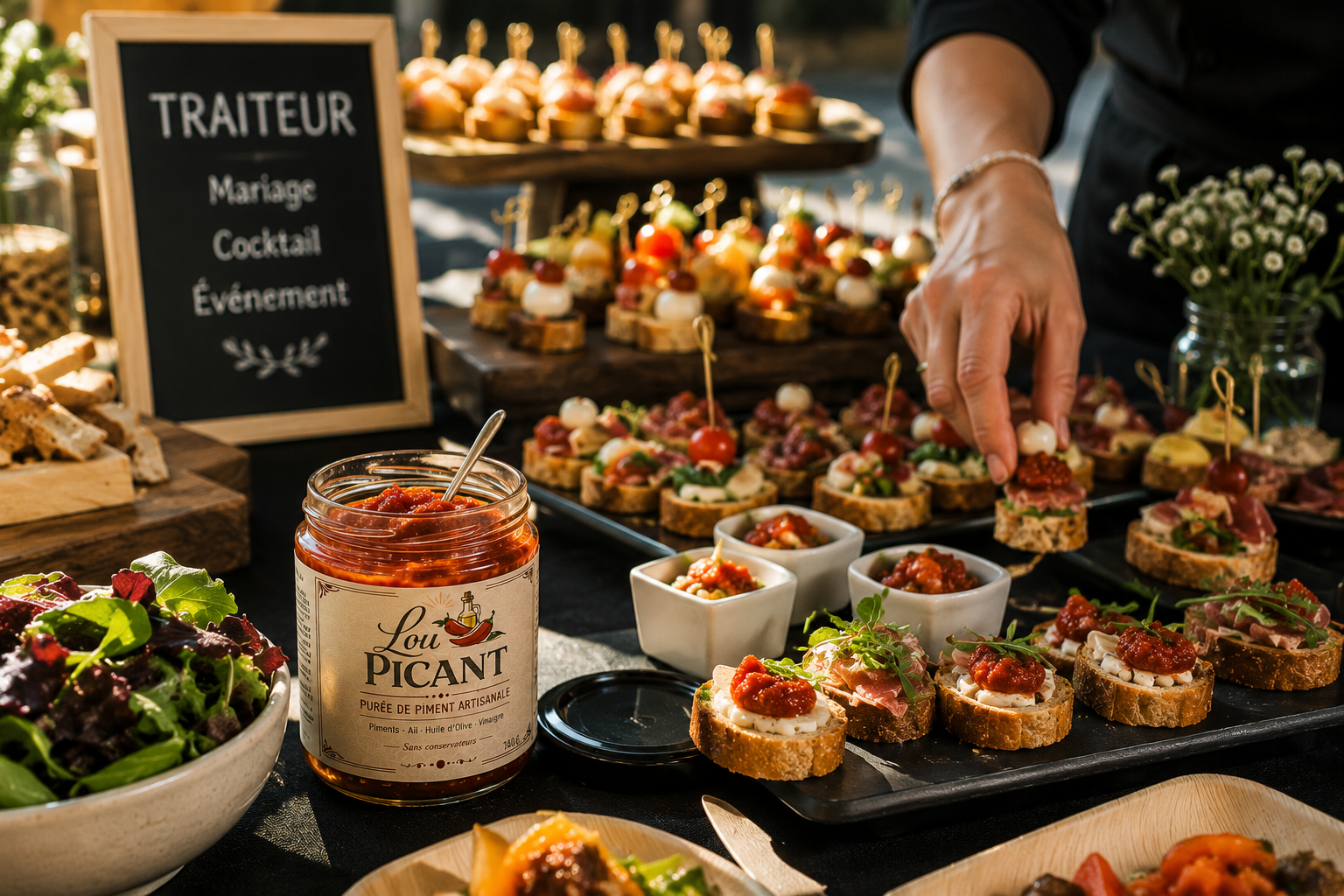 Purée de piment artisanale Lou PICANT servie sur une table de restaurant en Provence