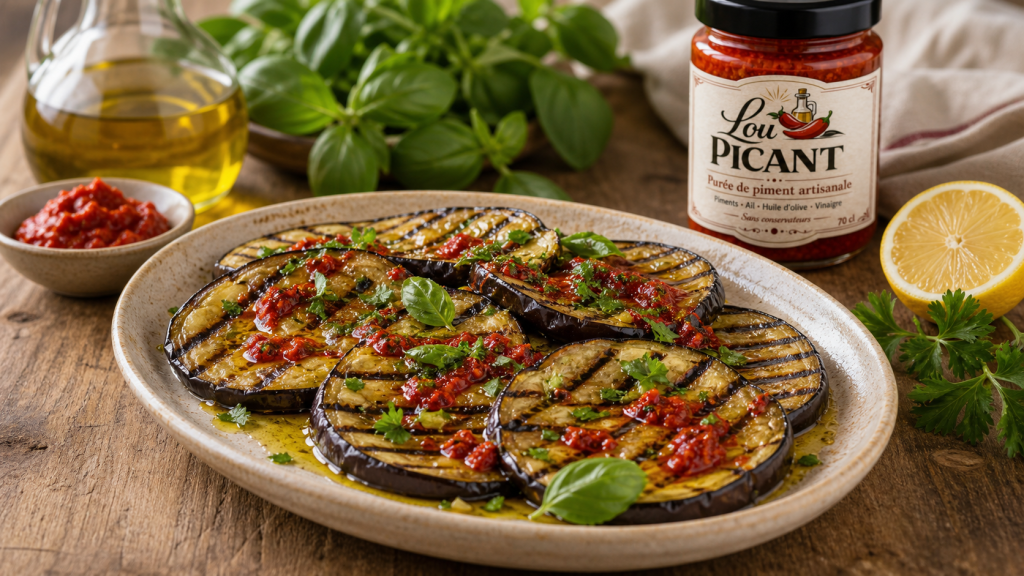 aubergines grillees huile olive piment