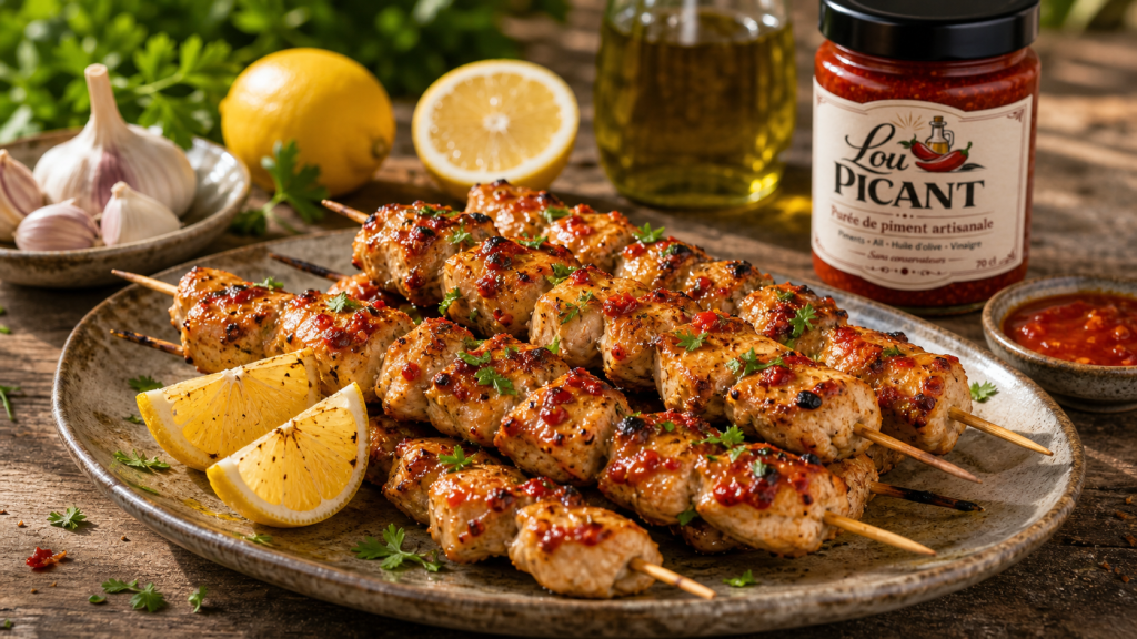 brochettes poulet citron ail piment