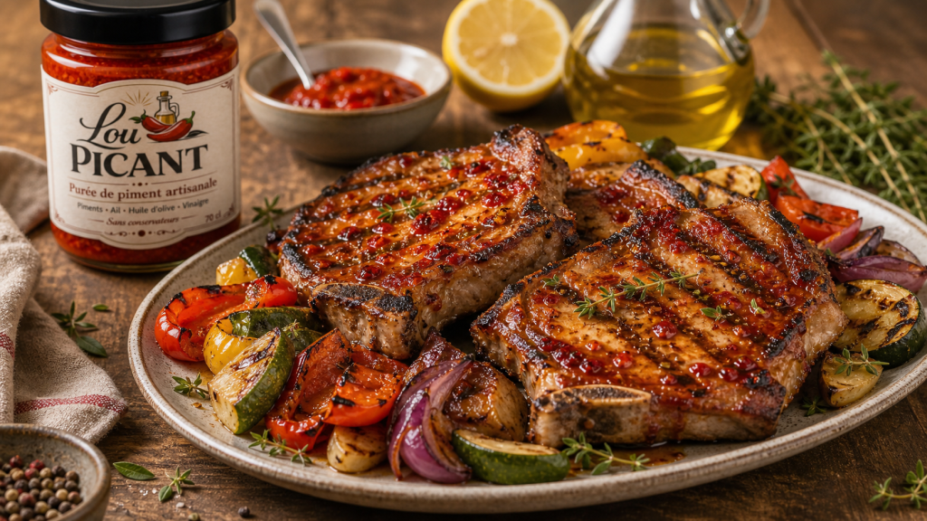 cotes porc grillees puree de piment