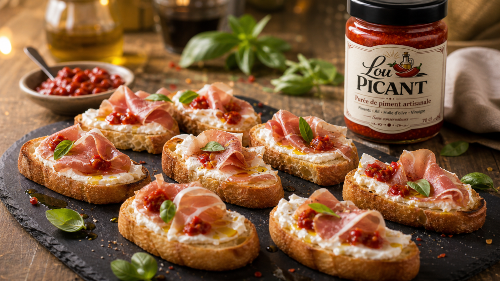 crostinis fromage frais jambon piment